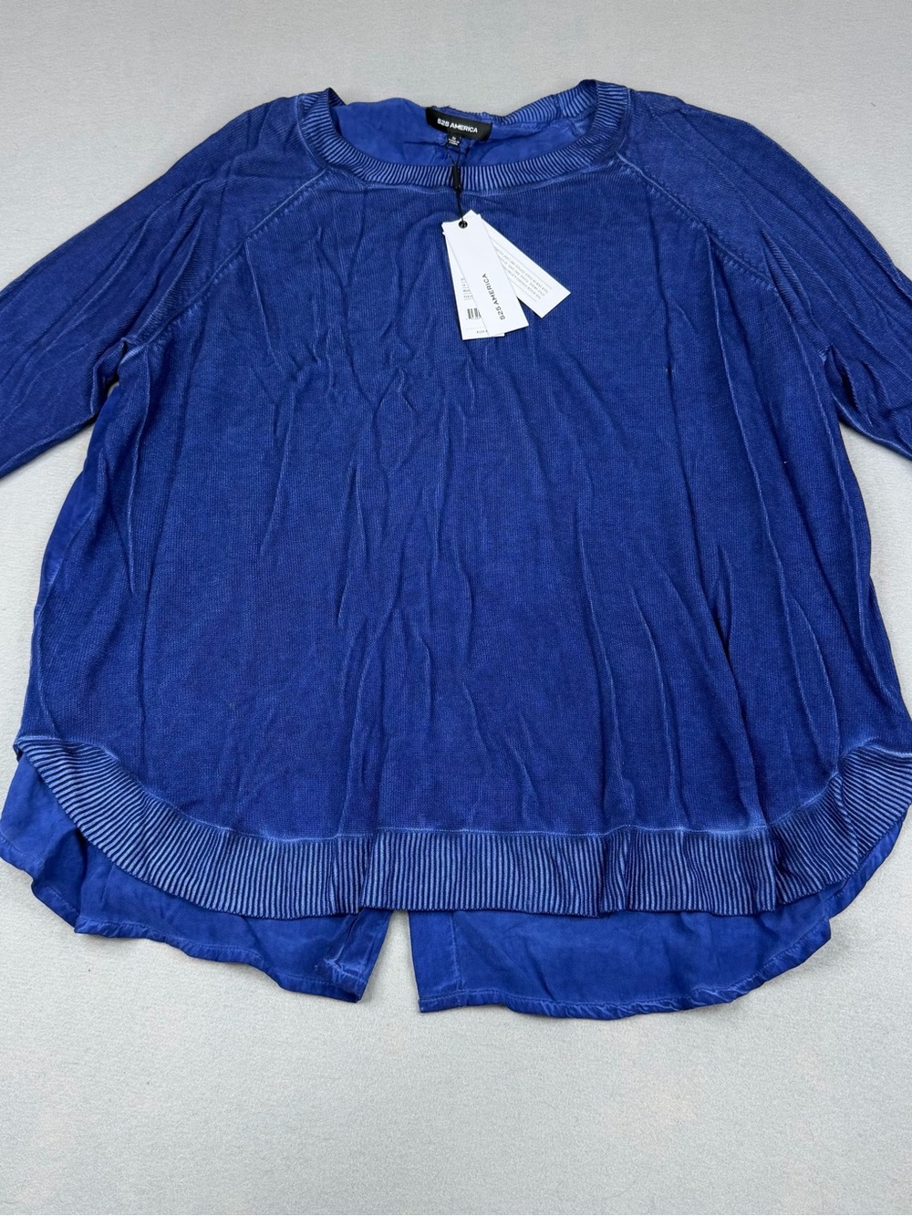 525 America Indigo Blue Mixed Media High Low Sweater Blouse 1X NWT Rayon